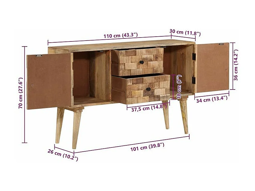 Buffet 110x30x70 bois massif de manguier