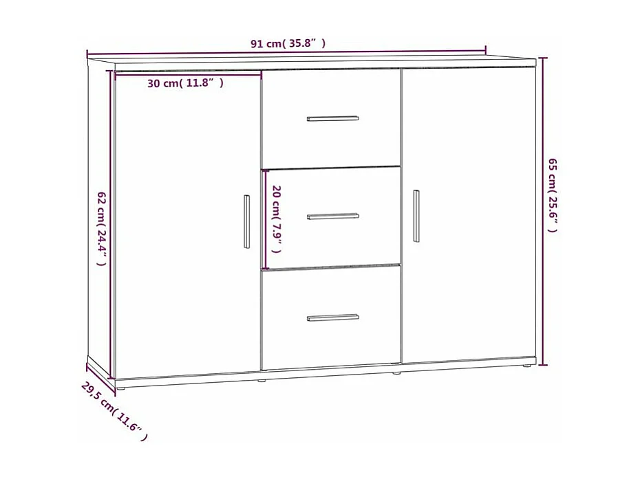 Buffet Noir 91x29,5x65 Bois d'ingénierie