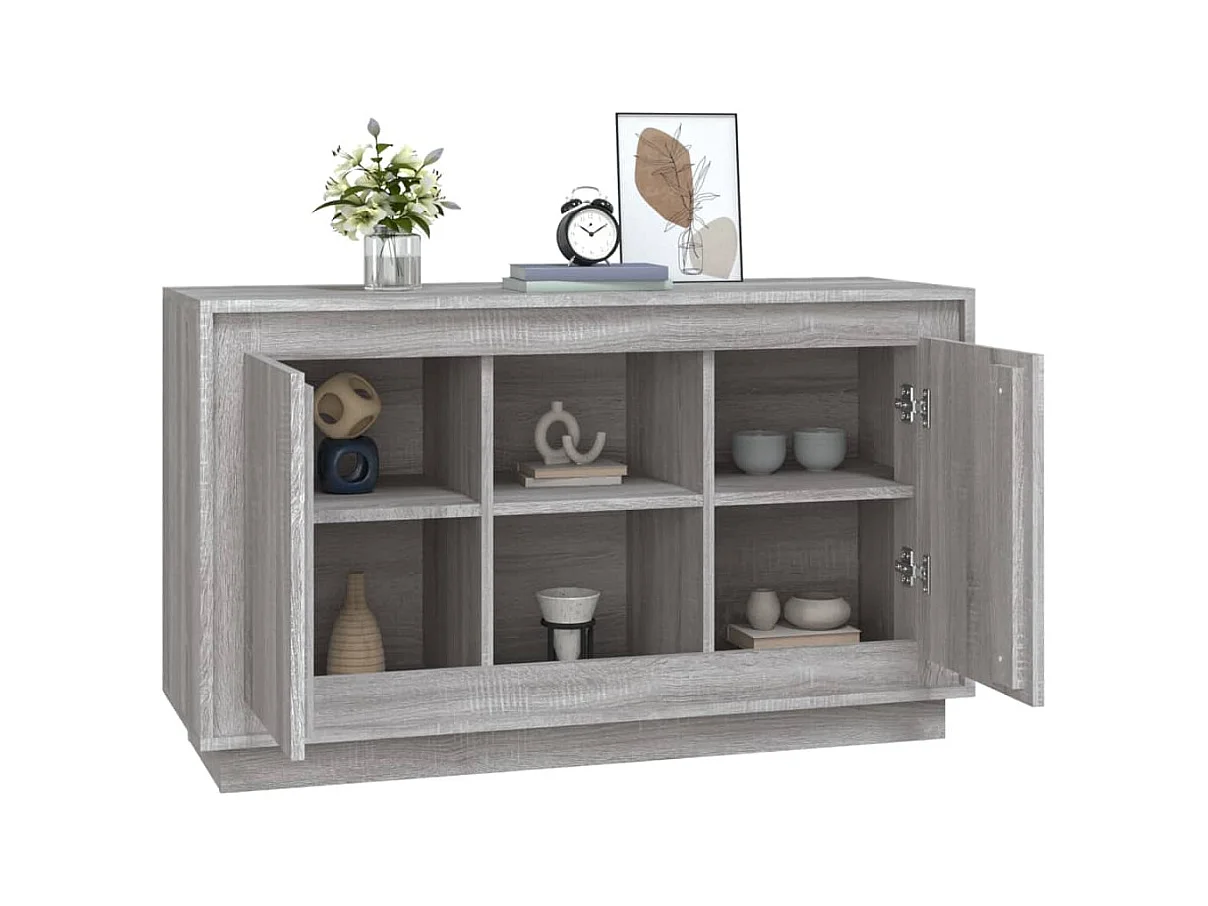Petit buffet 2 portes 1 étagère extérieure 102cm – Modèle Novila-Couleur Chêne gris