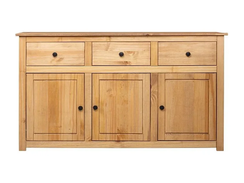 Buffet 3 portes 3 tiroirs en bois de pin massif Autika 135cm – Élégance rustique et praticité-Couleur Naturel