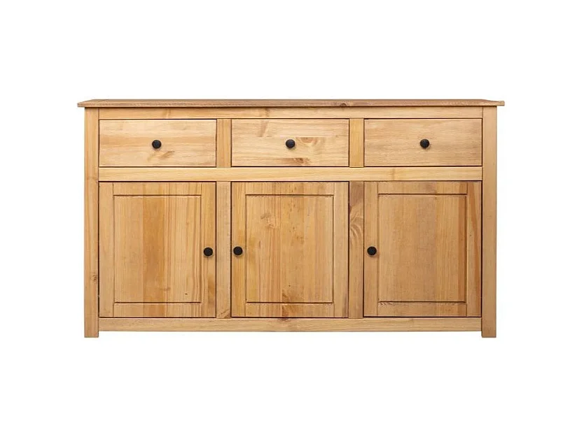 Buffet 3 portes 3 tiroirs en bois de pin massif Autika 135cm – Élégance rustique et praticité-Couleur Naturel