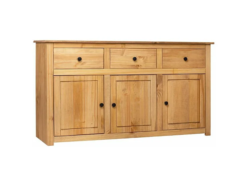 Buffet 3 portes 3 tiroirs en bois de pin massif Autika 135cm – Élégance rustique et praticité-Couleur Naturel
