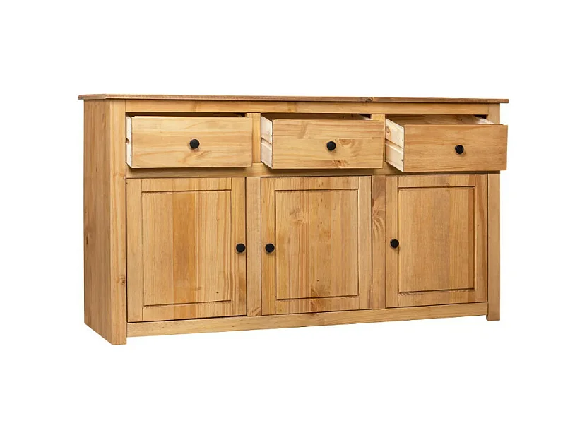 Buffet 3 portes 3 tiroirs en bois de pin massif Autika 135cm – Élégance rustique et praticité-Couleur Naturel