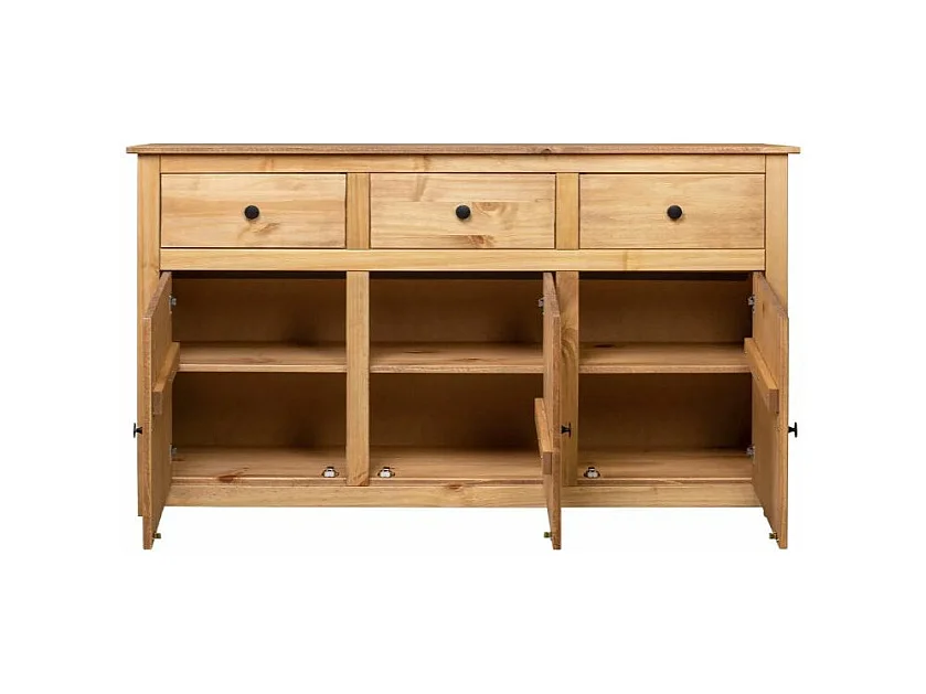 Buffet 3 portes 3 tiroirs en bois de pin massif Autika 135cm – Élégance rustique et praticité-Couleur Naturel