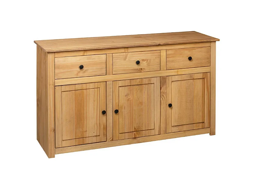 Buffet 3 portes 3 tiroirs en bois de pin massif Autika 135cm – Élégance rustique et praticité-Couleur Naturel