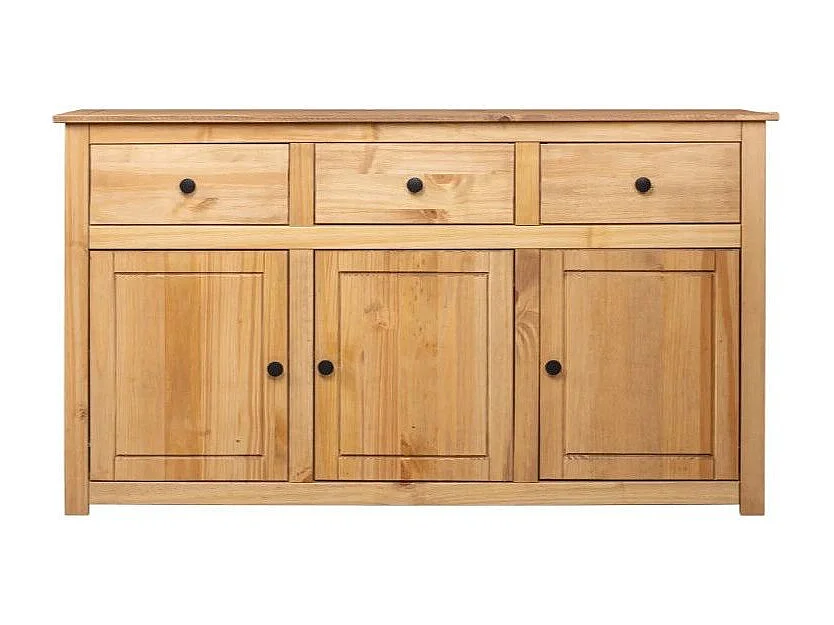 Buffet 3 portes 3 tiroirs en bois de pin massif Autika 135cm – Élégance rustique et praticité-Couleur Naturel