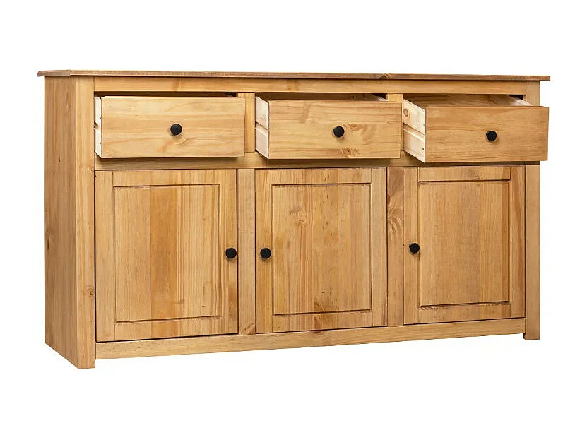 Buffet 3 portes 3 tiroirs en bois de pin massif Autika 135cm – Élégance rustique et praticité-Couleur Naturel