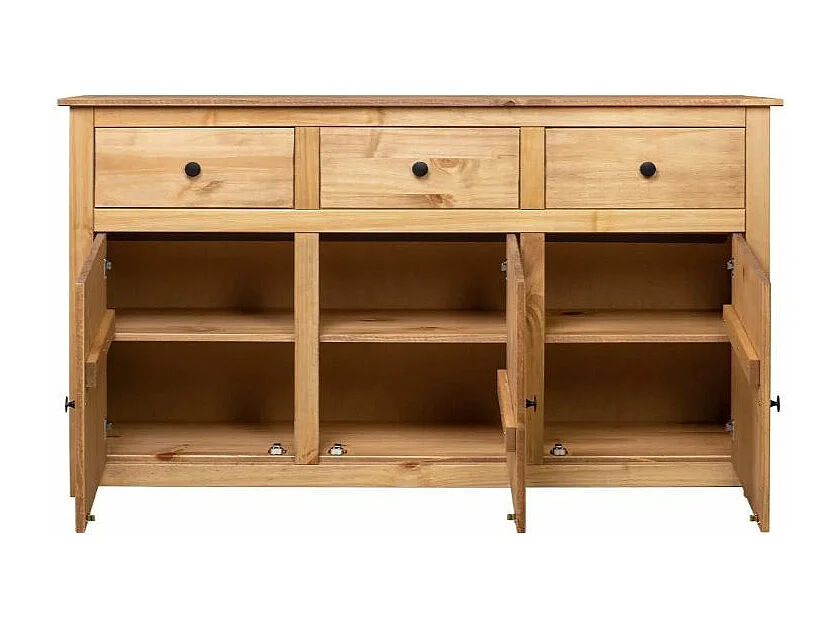 Buffet 3 portes 3 tiroirs en bois de pin massif Autika 135cm – Élégance rustique et praticité-Couleur Naturel