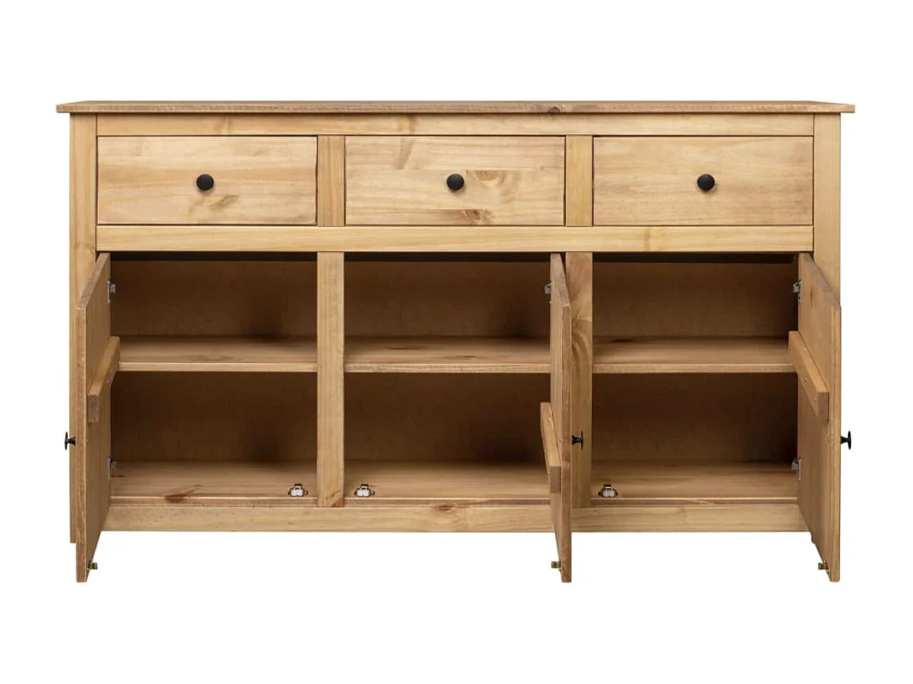 Buffet 3 portes 3 tiroirs en bois de pin massif Autika 135cm – Élégance rustique et praticité-Couleur Naturel