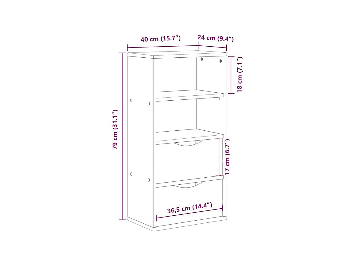 Armoire latérale tiroirs ODDA blanc 40x24x79 bois massif pin