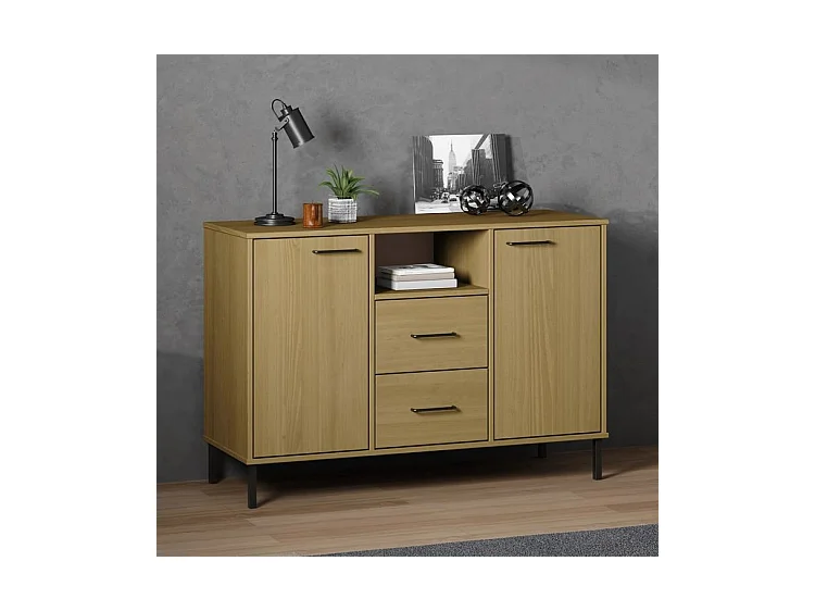 Buffet avec pieds en métal Marron 113x40x77 Bois massif OSLO