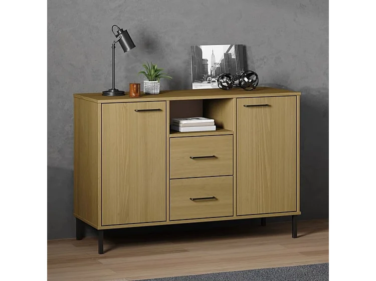 Buffet avec pieds en métal Marron 113x40x77 Bois massif OSLO