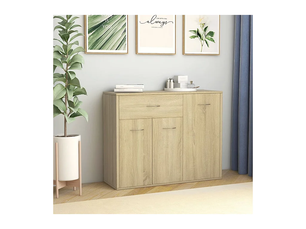 Petit buffet 3 portes et 1 tiroir Homa L 88cm - Gamme intemporelle-Couleur Chêne clair