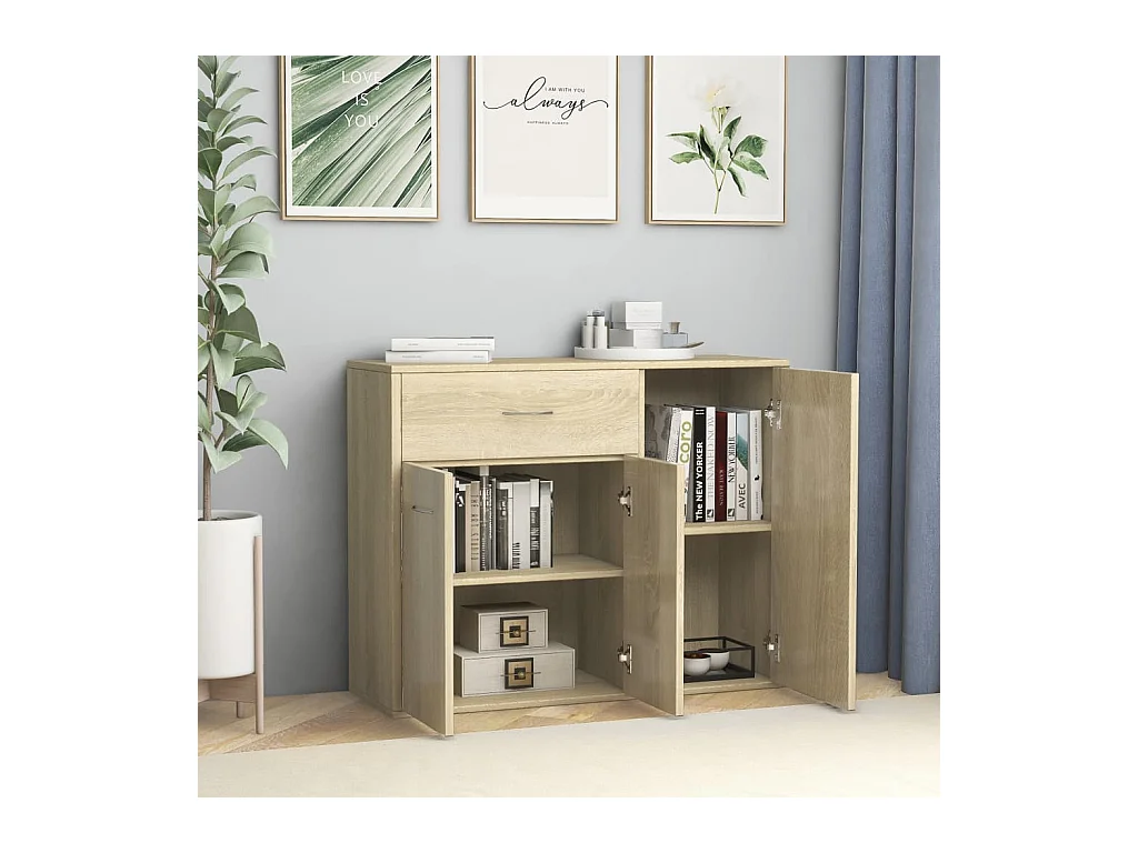 Petit buffet 3 portes et 1 tiroir Homa L 88cm - Gamme intemporelle-Couleur Chêne clair