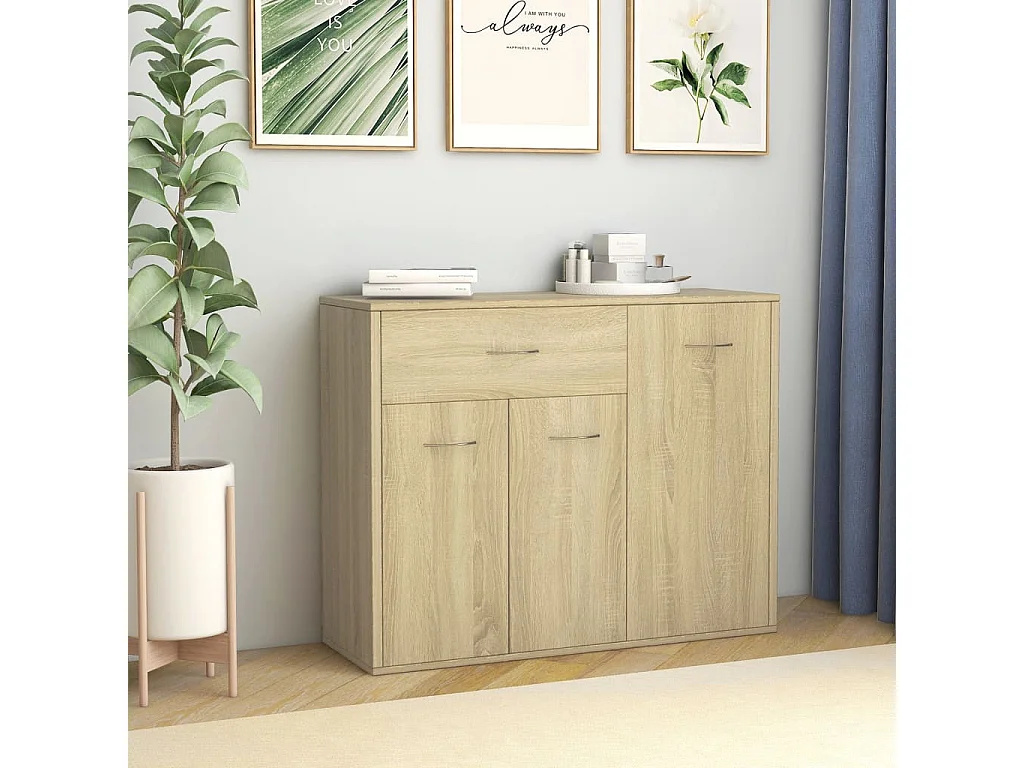 Petit buffet 3 portes et 1 tiroir Homa L 88cm - Gamme intemporelle-Couleur Chêne clair