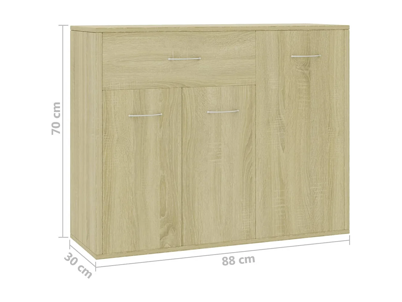 Petit buffet 3 portes et 1 tiroir Homa L 88cm - Gamme intemporelle-Couleur Chêne clair