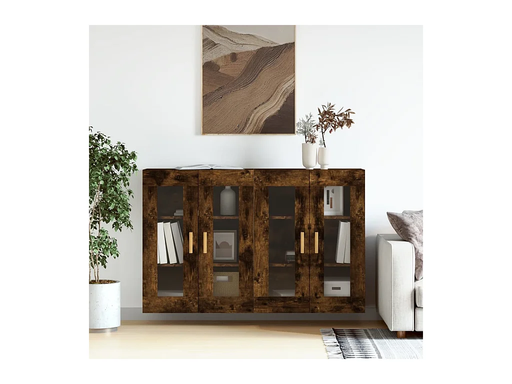 Armoires murales 2 pcs chêne fumé bois d'ingénierie