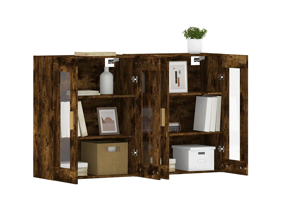 Armoires murales 2 pcs chêne fumé bois d'ingénierie