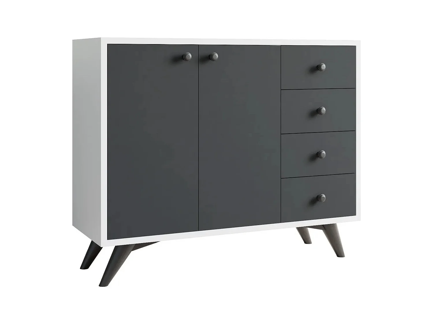 Commode 2 portes 4 tiroirs blanche et anthracite 100cm