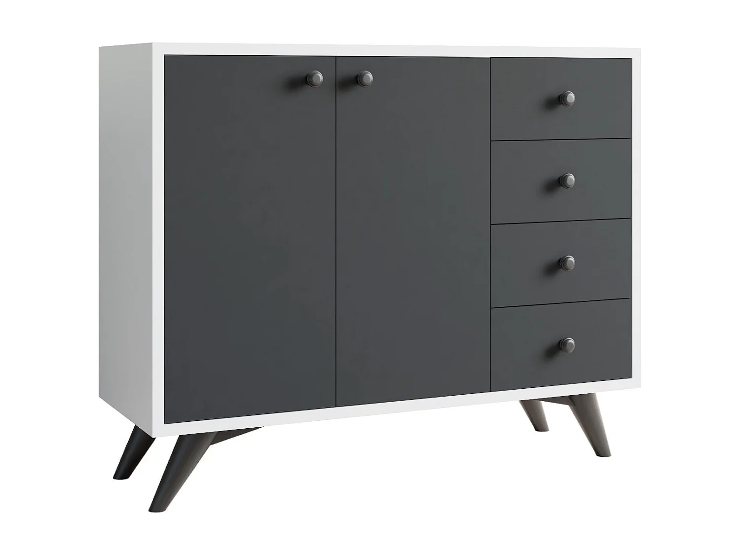 Commode 2 portes 4 tiroirs blanche et anthracite 100cm