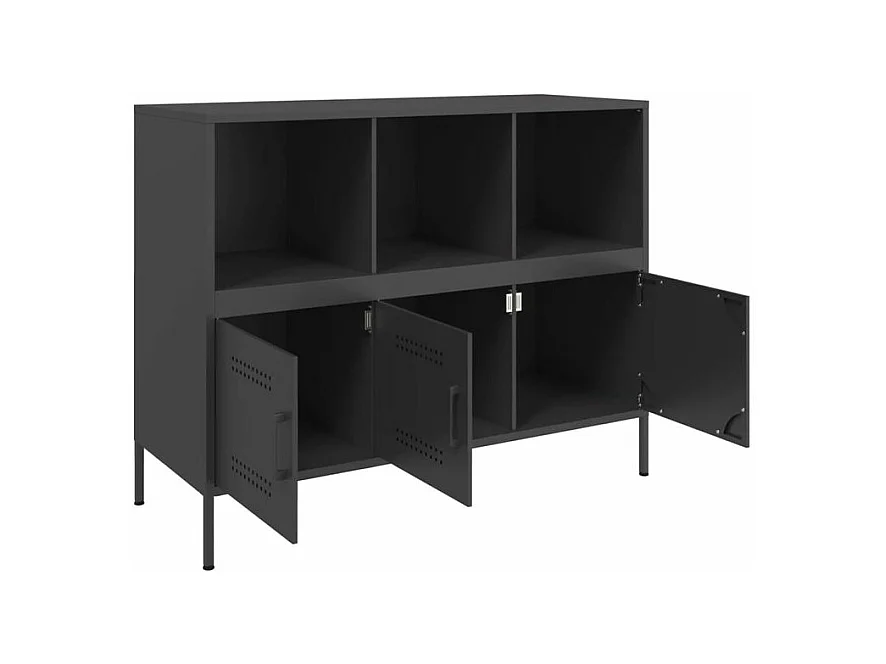 Meuble de rangement 3 portes 3 niches en acier Klavin 100cm - Style Industriel-Couleur Noir