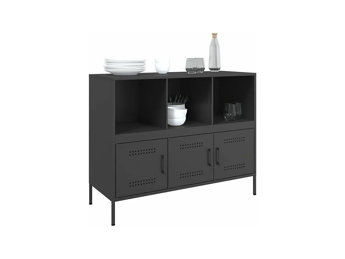 Meuble de rangement 3 portes 3 niches en acier Klavin 100cm - Style Industriel-Couleur Noir