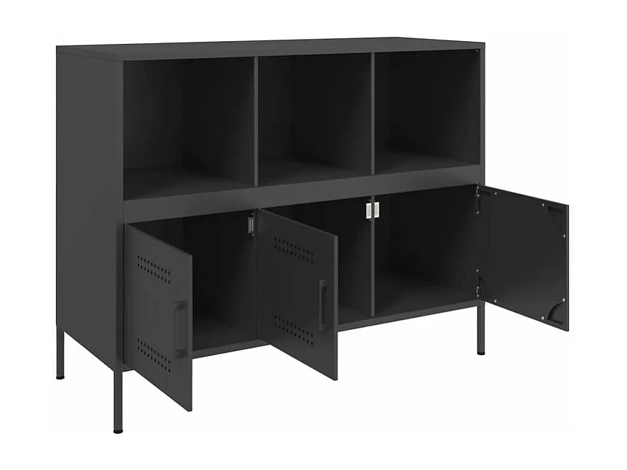 Meuble de rangement 3 portes 3 niches en acier Klavin 100cm - Style Industriel-Couleur Noir