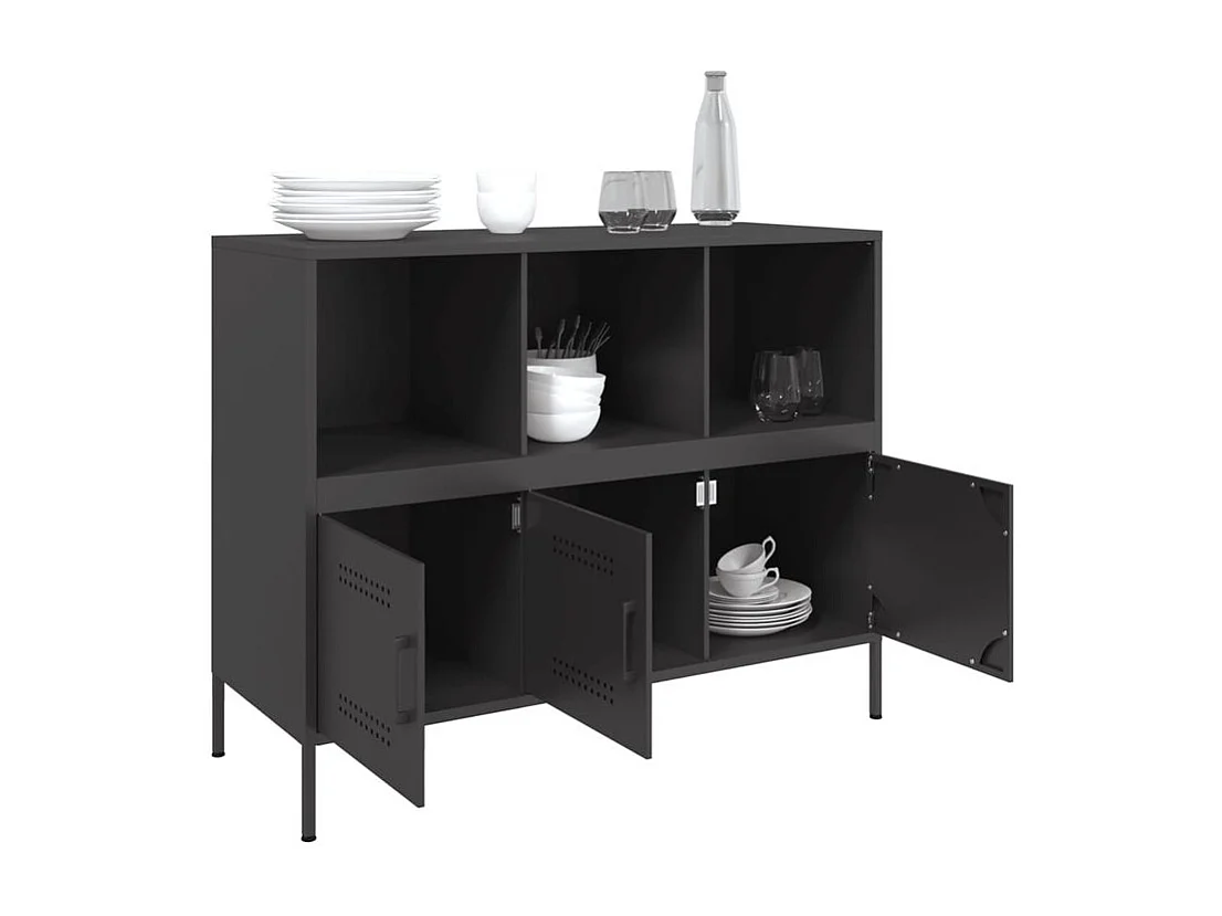 Meuble de rangement 3 portes 3 niches en acier Klavin 100cm - Style Industriel-Couleur Noir