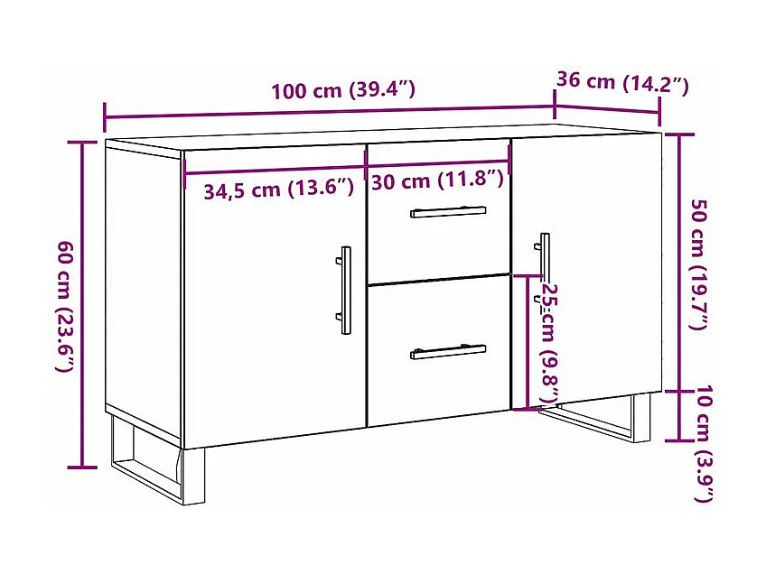 Buffet vieux bois 100x36x60 bois d'ingénierie