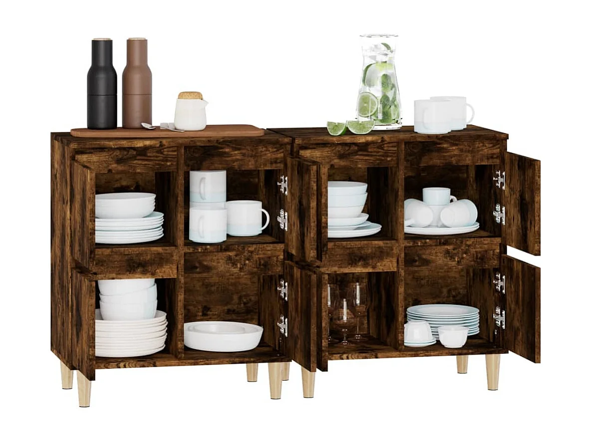 Buffets 2 pcs chêne fumé 60x35x70 bois d'ingénierie