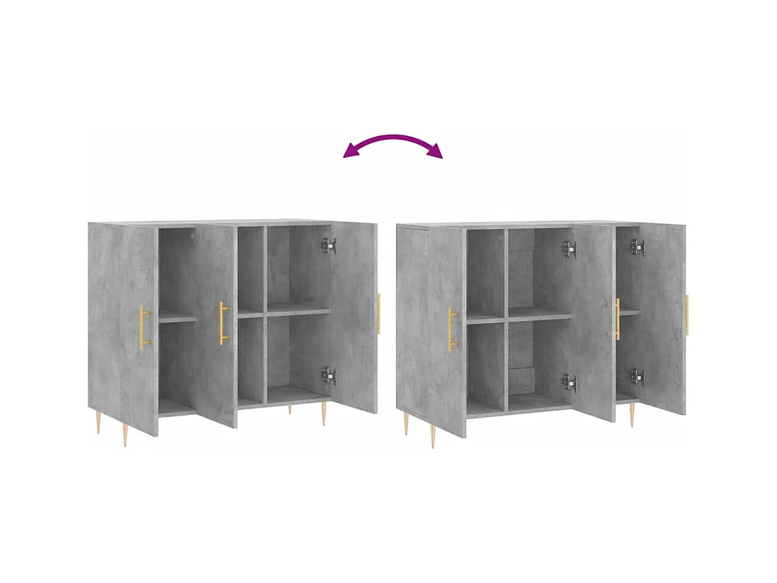 Buffet gris béton 90x34x80 bois d'ingénierie