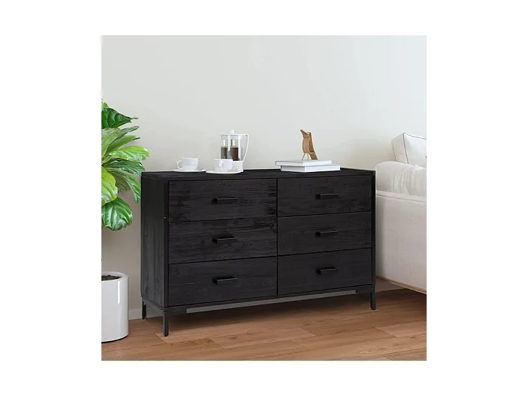 Buffet Noir 110x35x70 Bois de pin massif