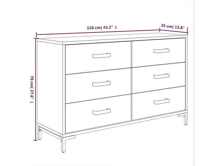 Buffet Noir 110x35x70 Bois de pin massif