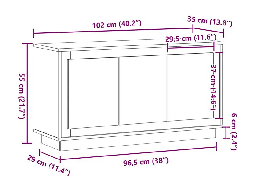 Buffet chêne artisanal 102x35x55 bois d'ingénierie