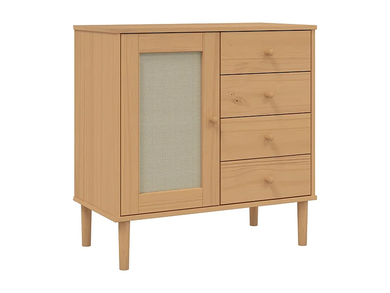 Buffet SENJA aspect rotin marron 80x40x80 bois massif de pin