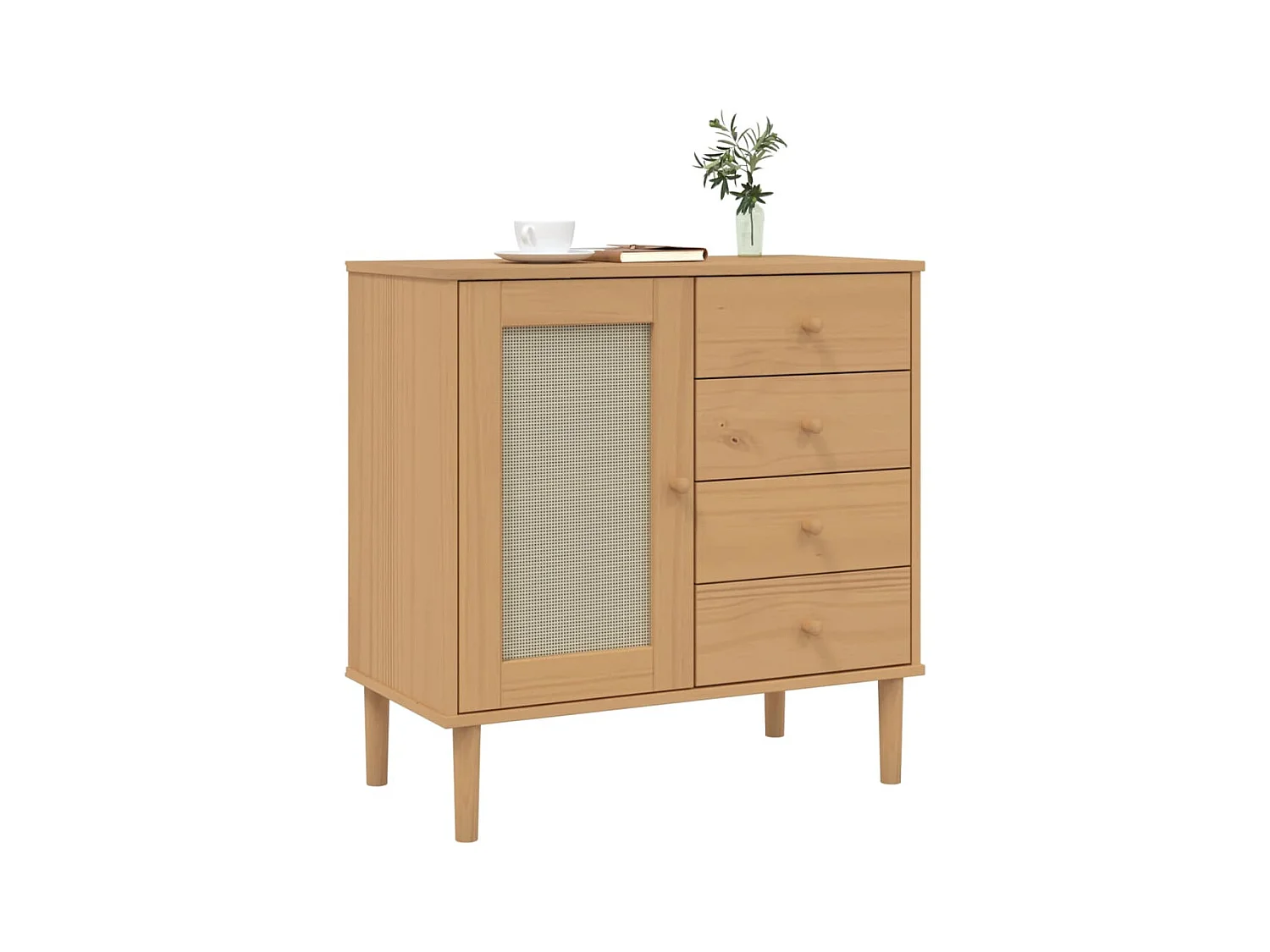 Buffet SENJA aspect rotin marron 80x40x80 bois massif de pin