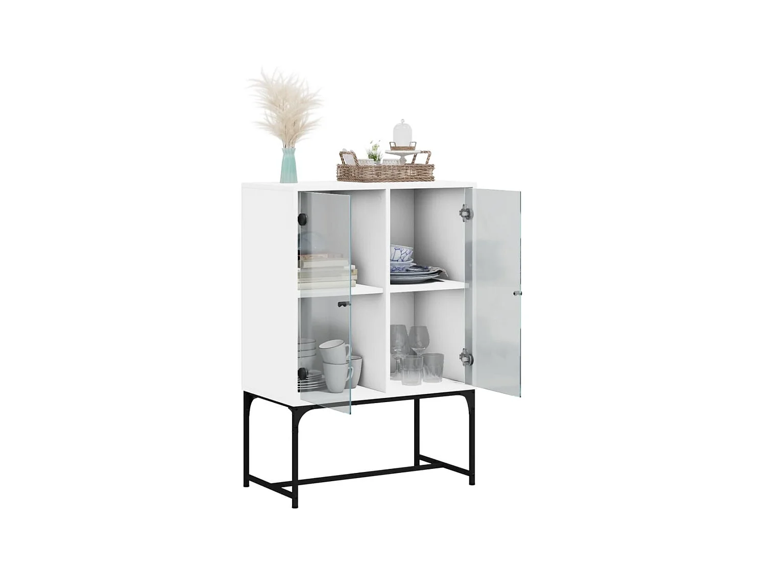 Armoire latérale avec portes en verre blanc 69x37x100