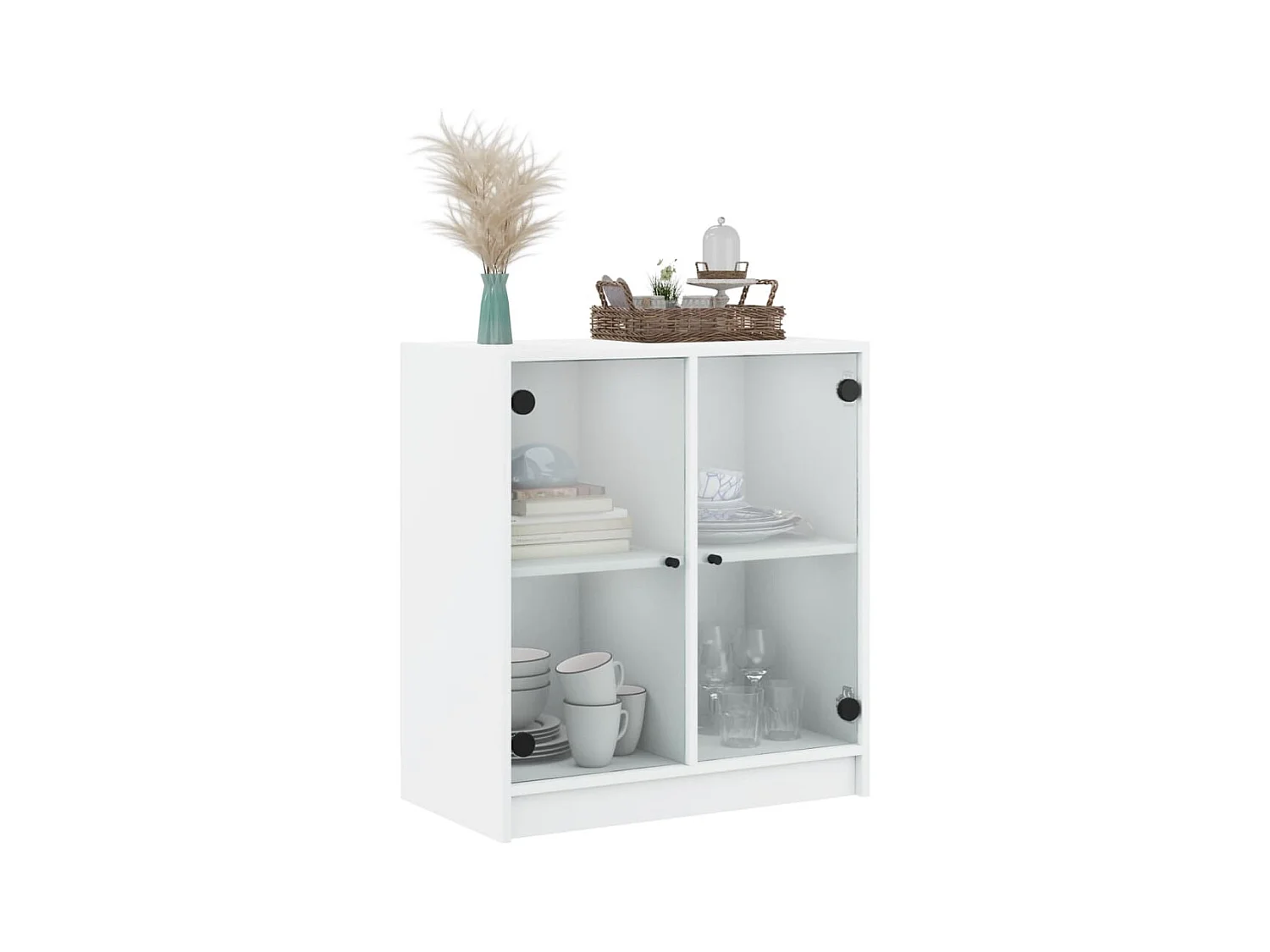 Armoire latérale avec portes en verre blanc 68x37x75,5