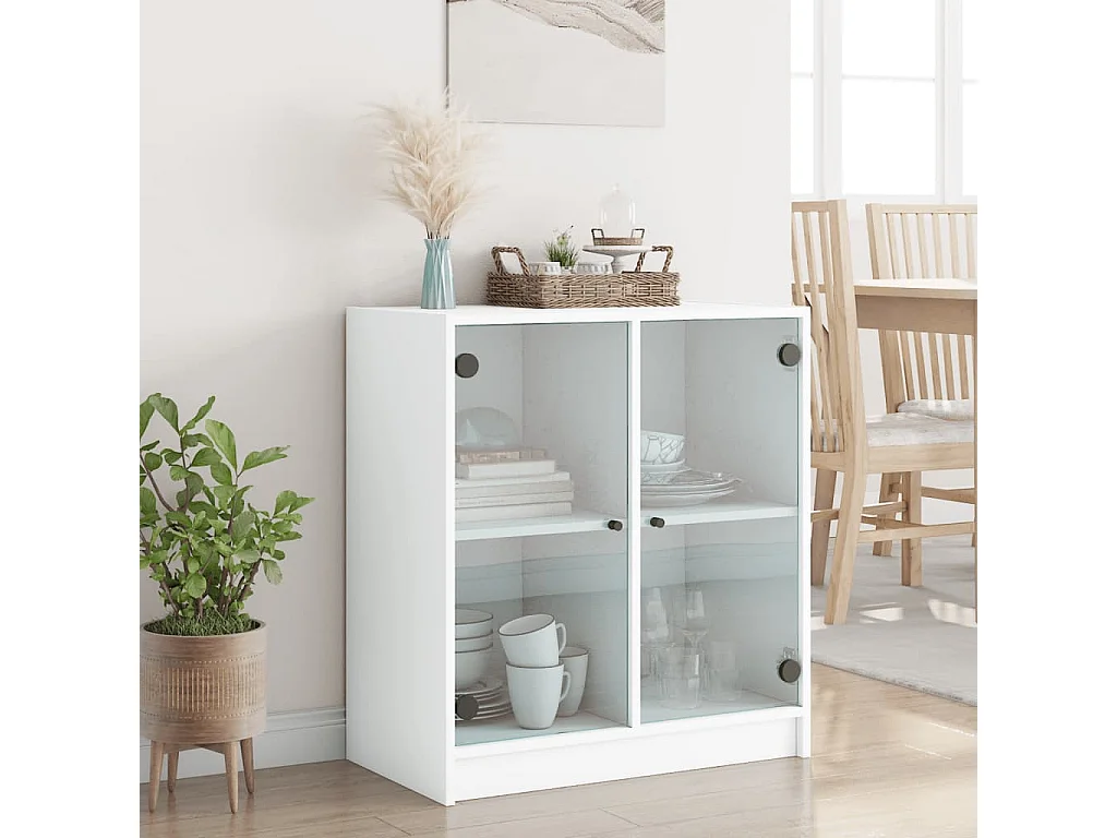 Armoire latérale avec portes en verre blanc 68x37x75,5