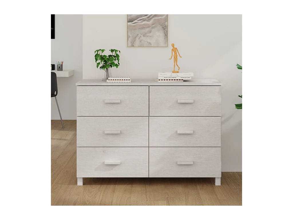 Buffet MOLDE Blanc 113x40x80 Bois massif de pin