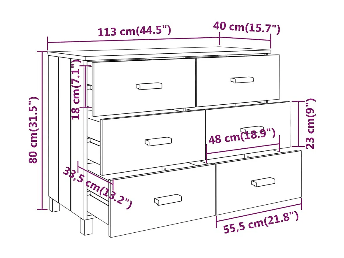 Buffet MOLDE Blanc 113x40x80 Bois massif de pin