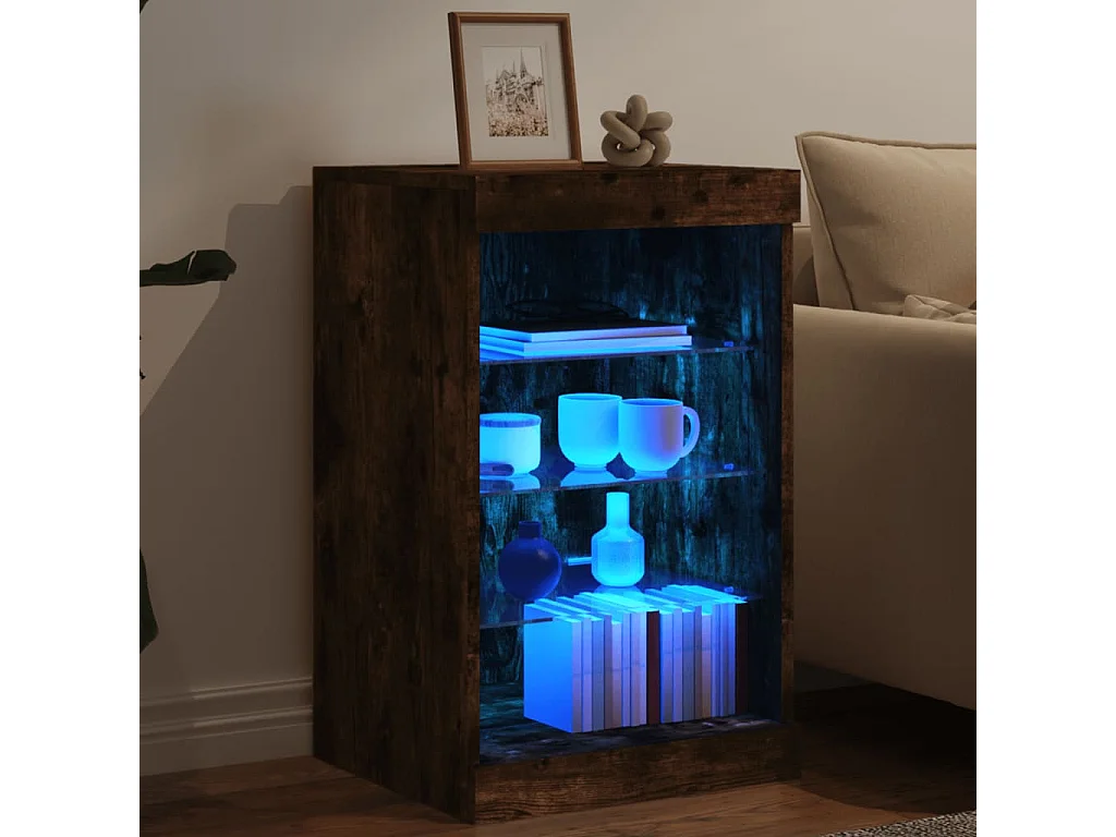 Buffet avec lumières LED chêne fumé 41x37x67