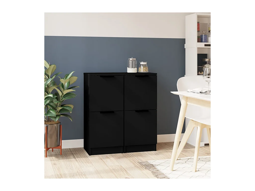 Buffets 2 pcs noir 30x30x70 bois d'ingénierie