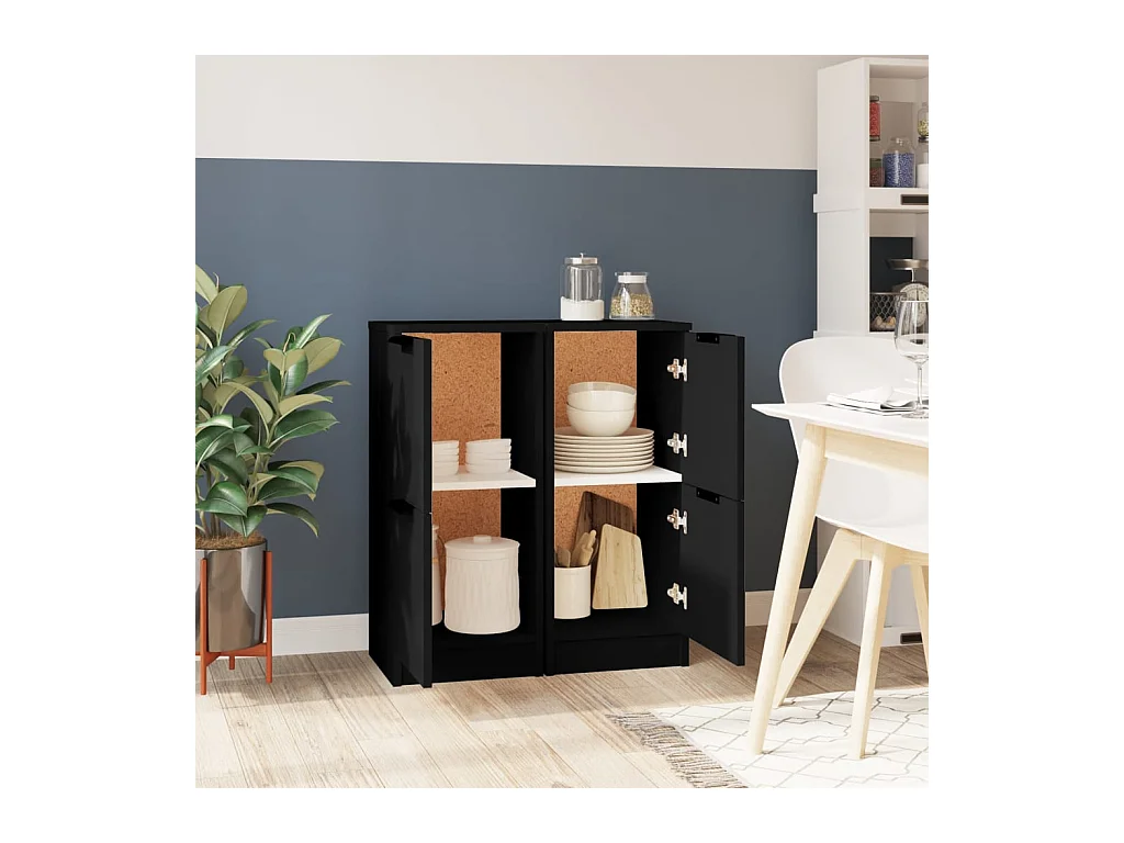 Buffets 2 pcs noir 30x30x70 bois d'ingénierie