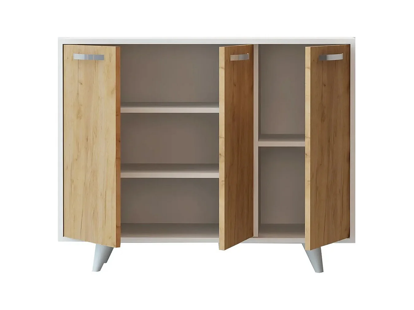 Petit buffet moderne blanc et chêne clair 3 portes Fabio 100cm