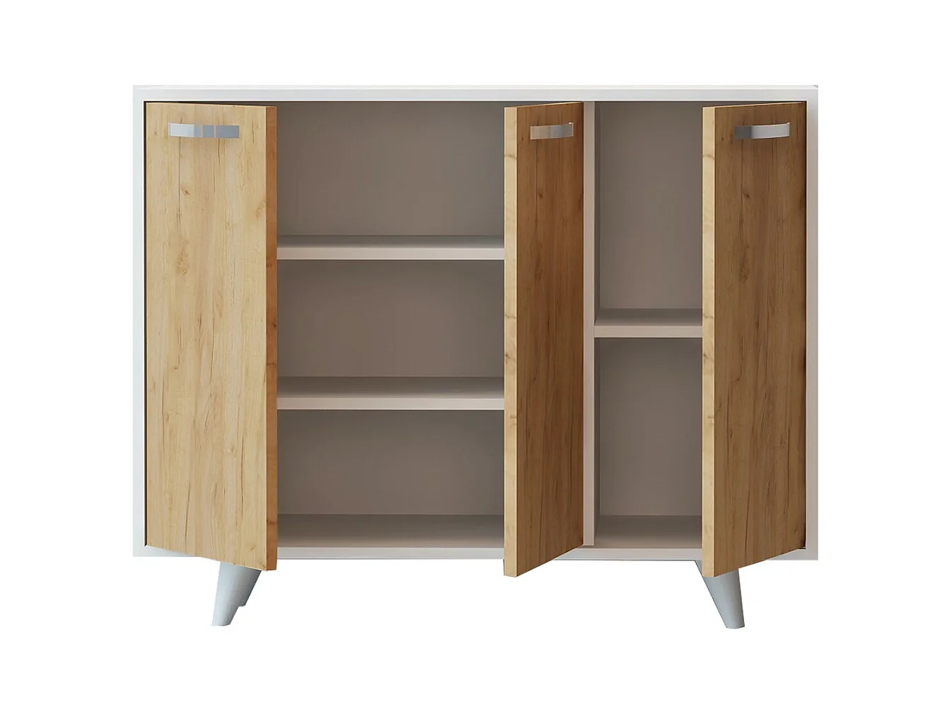 Petit buffet moderne blanc et chêne clair 3 portes Fabio 100cm