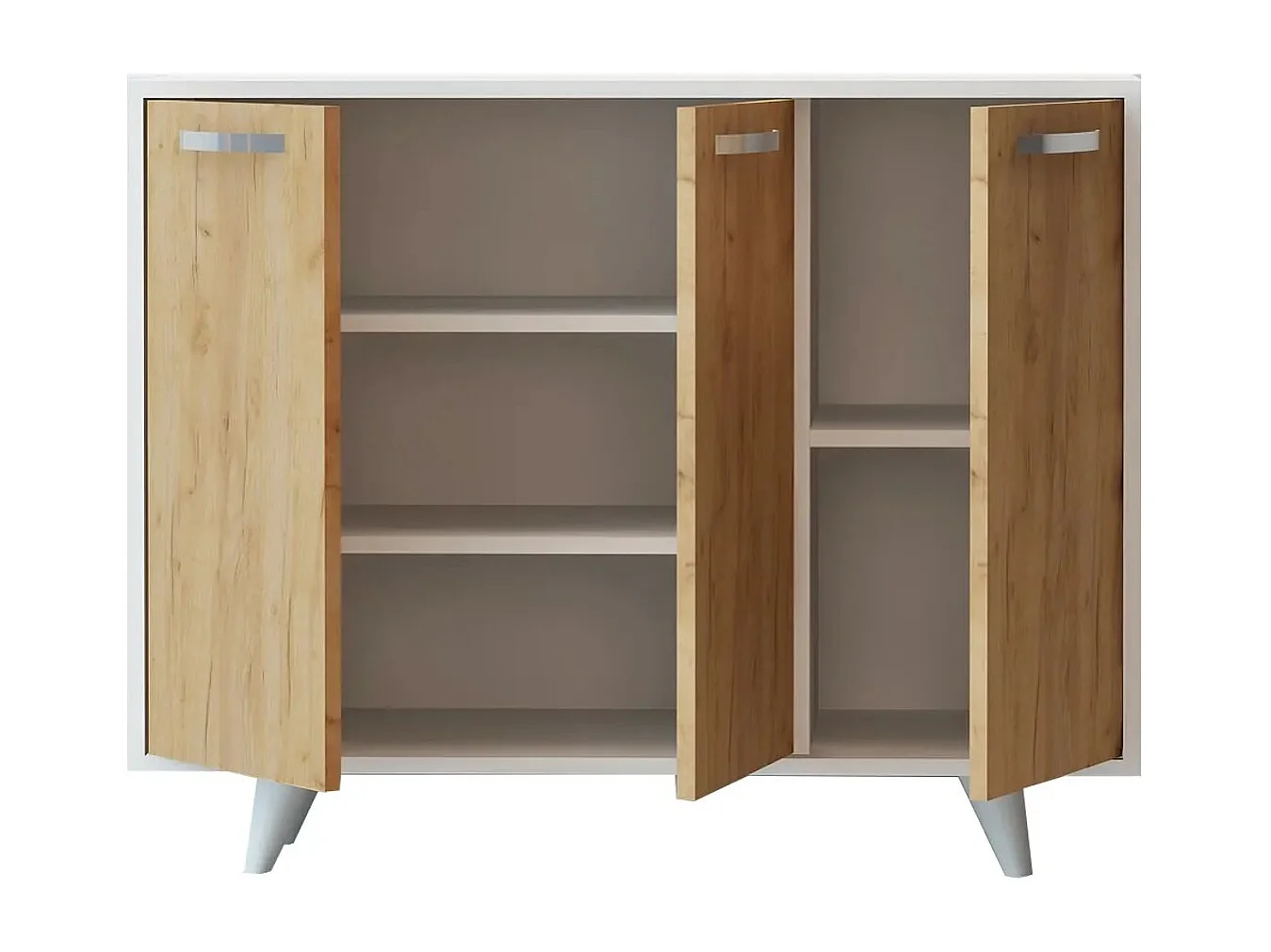 Petit buffet moderne blanc et chêne clair 3 portes Fabio 100cm