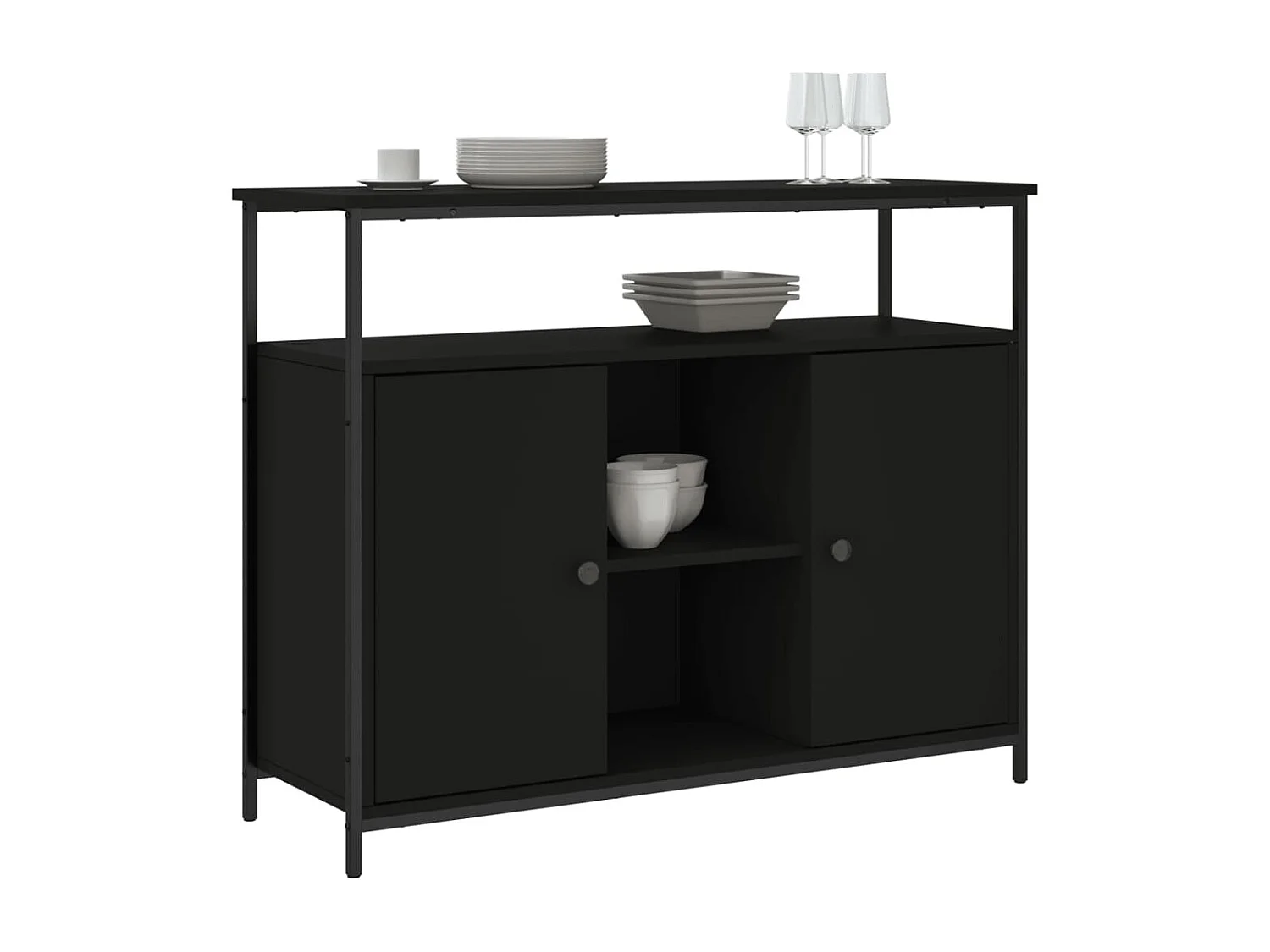 Buffet noir 100x35x80 bois d'ingénierie