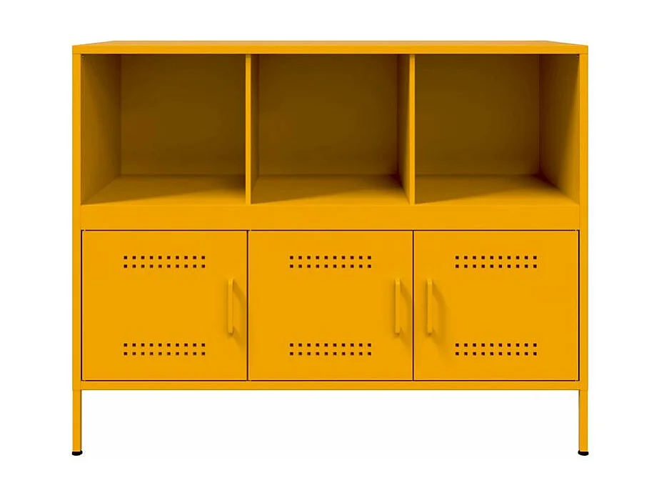 Meuble de rangement 3 portes 3 niches en acier Klavin 100cm - Style Industriel-Couleur Jaune curry