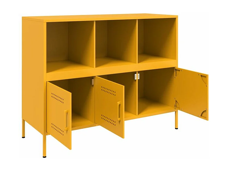 Meuble de rangement 3 portes 3 niches en acier Klavin 100cm - Style Industriel-Couleur Jaune curry